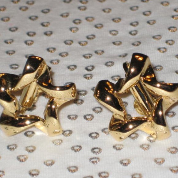 Vintage Unworn by Premier Designs Set Gold Abstract Star Shaped Pin & Earrings - Picture 4 of 8